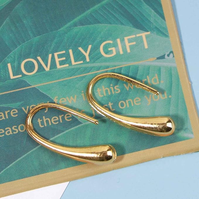 Water Tear Drop Earrings Abstract Droplet Hoop Earrings Gold Hook Threader Earrings Minimalist Drop Dangle Earrings Jewelry for Women and Girls Gifts-BrightBean Baby