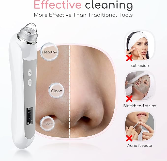 Blackhead Remover Vacuum, Black Head Remover for Face with Camera, Pore Vacuum for Men and Women, USB Interface Type Blackhead Remover Tools, 6 Suction Heads & 3 Adjustment Modes (Grey)-BrightBean Baby