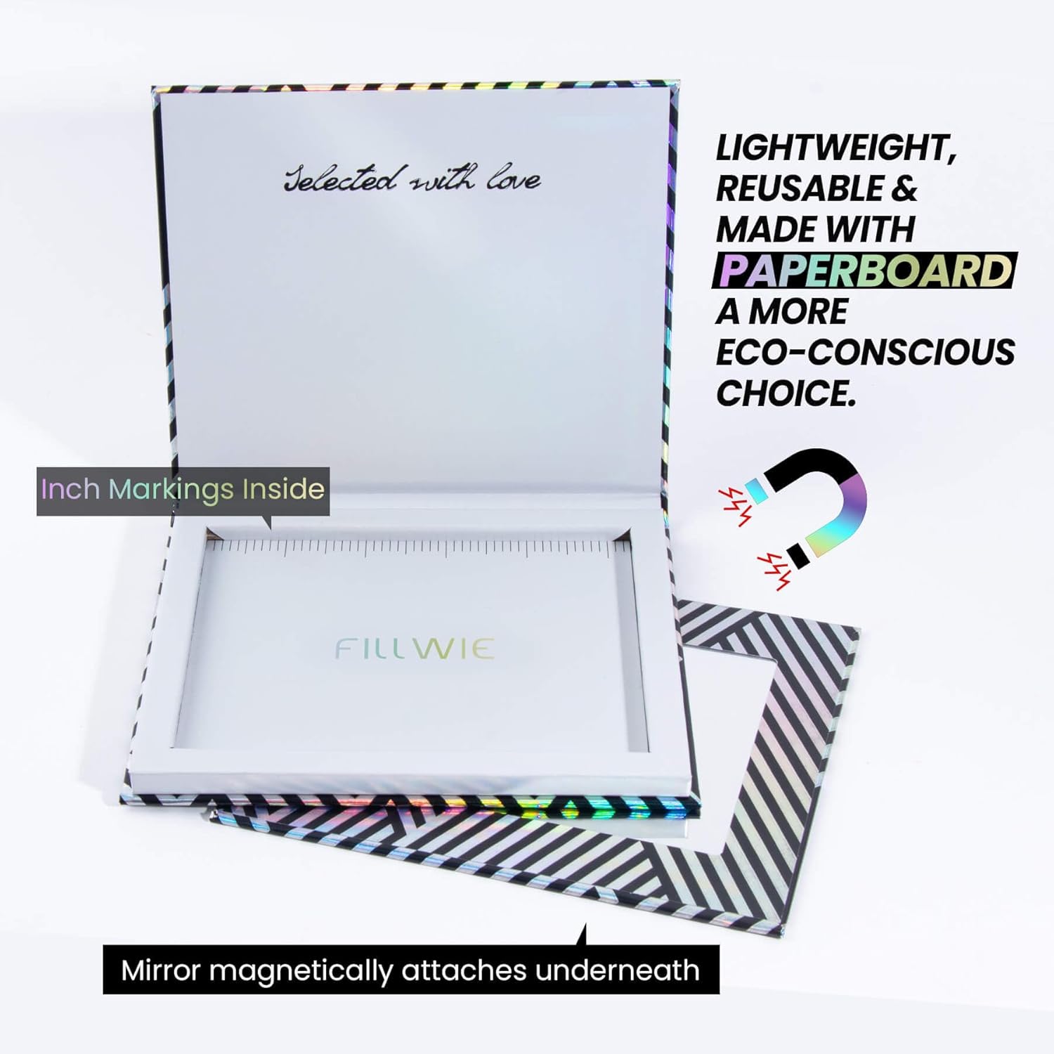 Empty Magnetic Makeup Palette with Mirror, Spatula, 20 Metal Stickers, Suitable for Eyeshadow Lipstick Blush Powder Highlighter and Contour, DIY Refillable, Holographic Stripes (Black, Medium)-BrightBean Baby