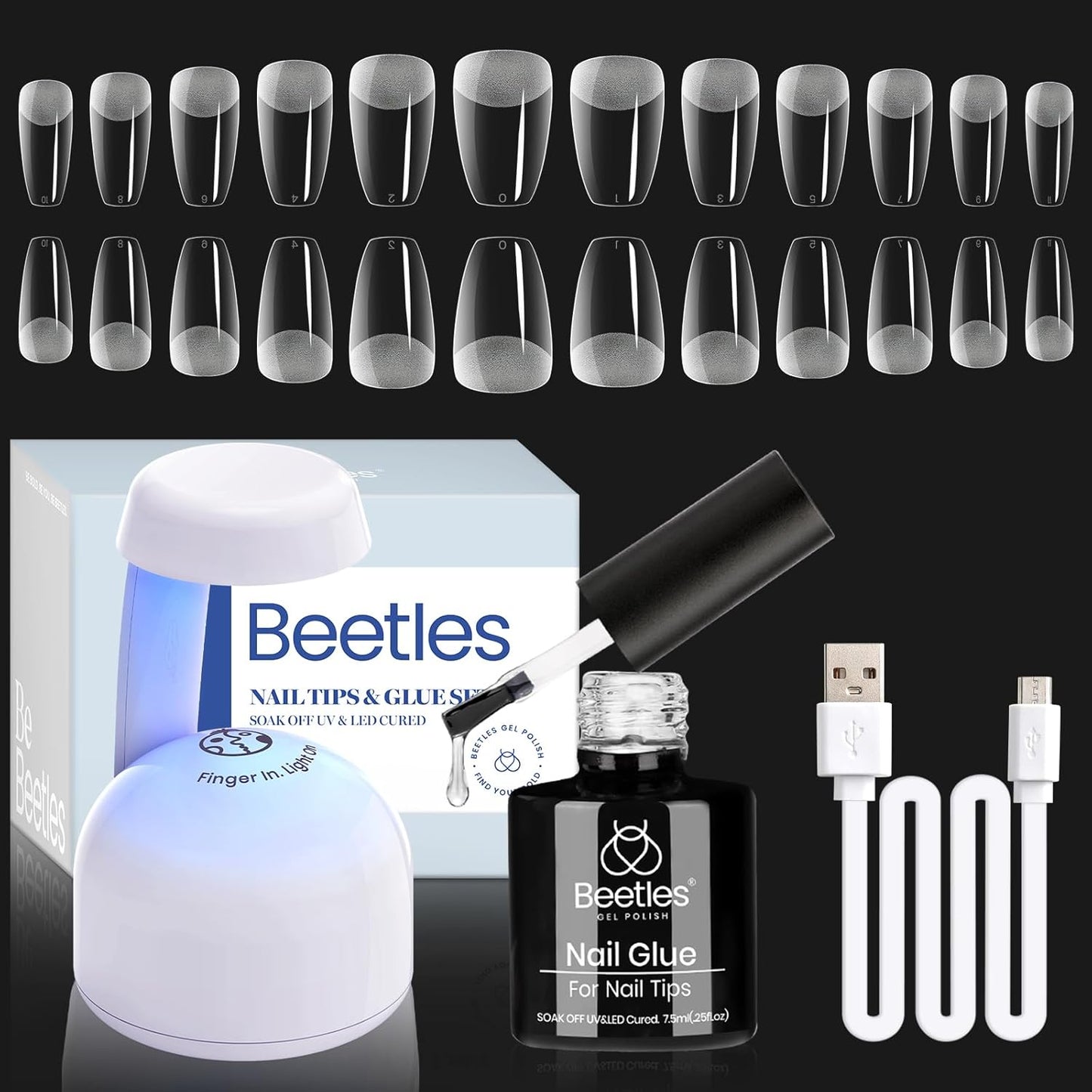 Beetles Gel Nail Kit Coffin: 504Pcs False Nail Tips Easy Nail Extension Set Short Coffin Shape 5 In 1 Nail Glue Uv Led Lamp Acrylic Gel Nail Kit DIY Nails Art Gifts for Women-BrightBean Baby