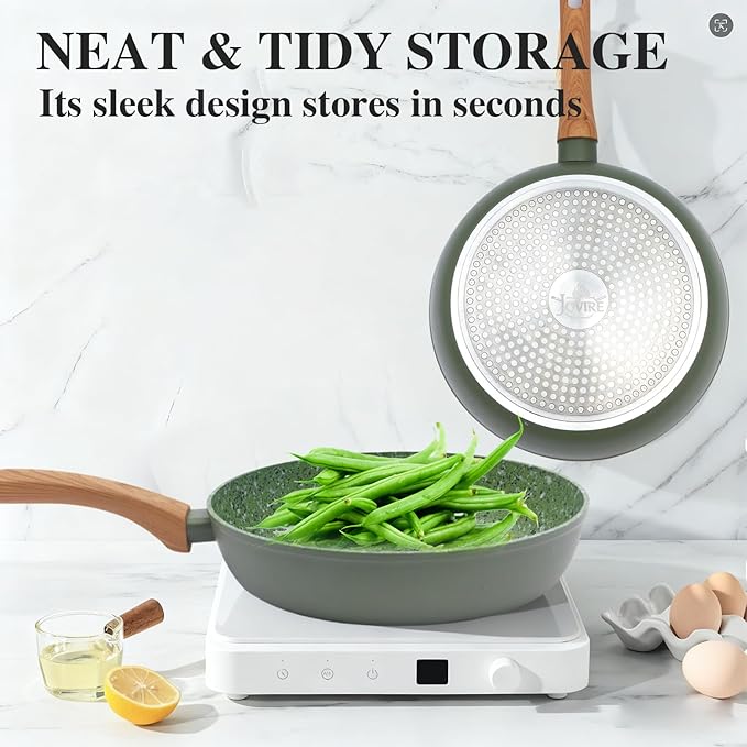 Nonstick Frying Pan Skillet Set 8.5 & 10.25 Inch - PFOA-Free Aluminum Cookware Green