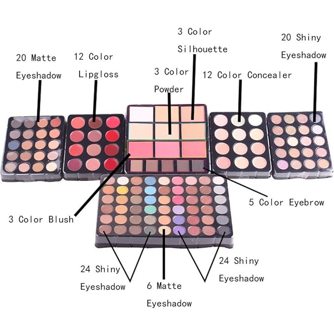 Pure Vie All In One Makeup Palette Gift Set Including 94 Eyeshadow, 12 Concealer, 3 Pressed Powder, 12 Lip Gloss, 3 Blush, 8 Eyebrow Powder - Harmony Makeup Contouring Kit for Salon and Daily Use #N4-BrightBean Baby