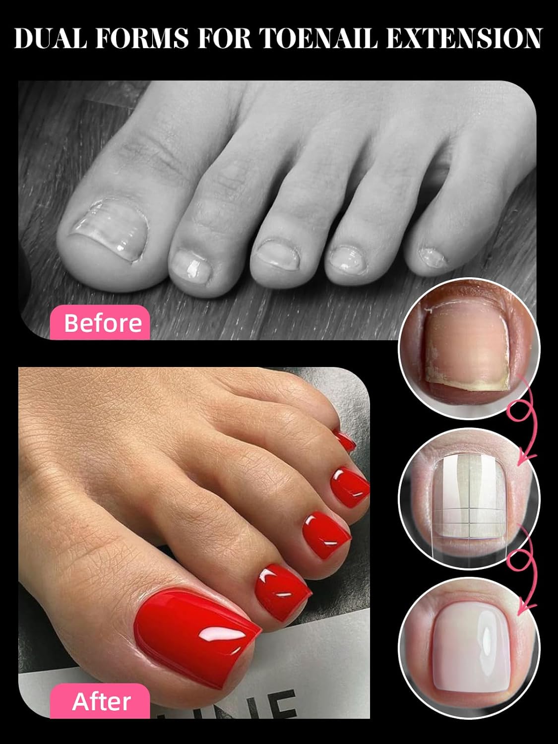 600 Pcs Toe Nail Dual Forms for Poly Extension Gel, EBANKU Toenail Extension Forms Reusable Full Cover Molds for French Tip Acrylic Toenails Pedicure for Salon & DIY at Home 15 Sizes-BrightBean Baby