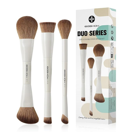 EIGSHOW Makeup Brush Set, 3Pcs Double Ended Face Makeup Brushes for Foundation Powder Contour Highlight Concealer Nose Shadow, Travel Gift Set (Beige)-BrightBean Baby