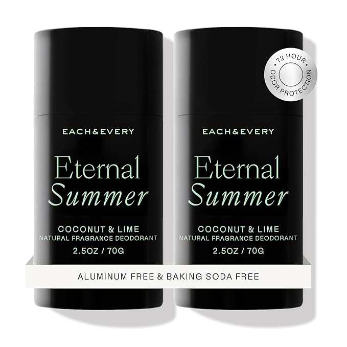 Each & Every Aluminum Free Deodorant for Men & Women, Coconut & Lime - All Natural Deodorant for Sensitive Skin, EWG Verified - Clean, Baking Soda-Free, Plant-Based Fragrance - 2.5oz, 2 Pack-BrightBean Baby
