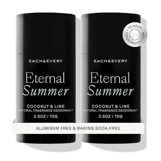 Each & Every Aluminum Free Deodorant for Men & Women, Coconut & Lime - All Natural Deodorant for Sensitive Skin, EWG Verified - Clean, Baking Soda-Free, Plant-Based Fragrance - 2.5oz, 2 Pack-BrightBean Baby