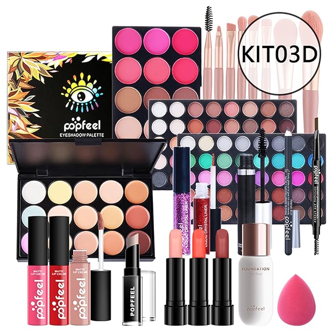 All-in-One Makeup Gift Set Travel Makeup Kit Complete Starter Makeup Bundle Lipgloss Lipstick Concealer Blushes Powder Eyeshadow Palette Cosmetic Palette for Teen Girls & Adults #18-BrightBean Baby