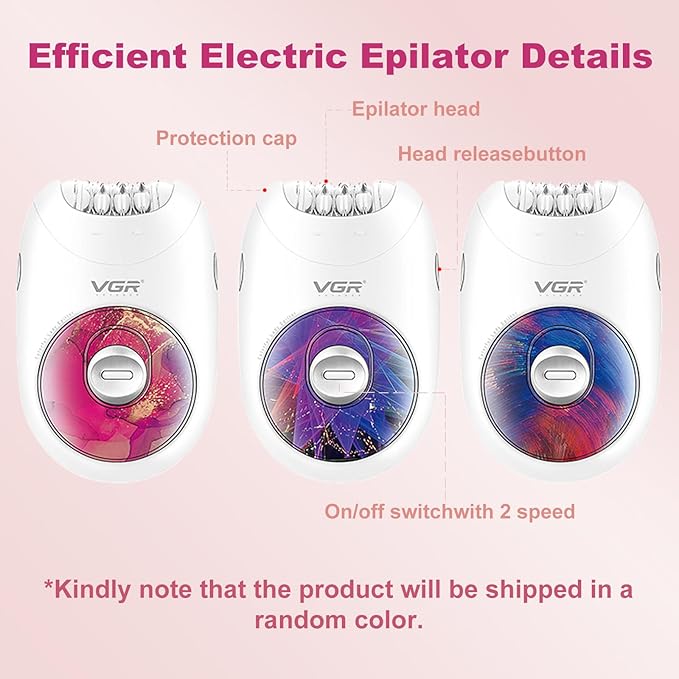 VGR 706 Professional Epilator for Women,Portable Cordless Smooth Glide Hair Removal Device for Legs, Underarm, Back,Full-Body Epilator with 18 Tweezers System, 2 Speeds Hair Removal with Silent Design-BrightBean Baby