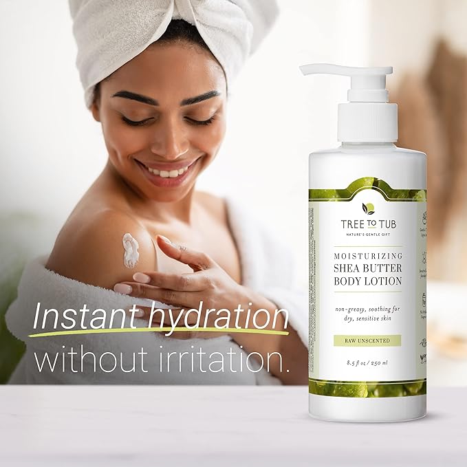 Tree to Tub Unscented Shea Butter Body Lotion for Dry Skin - Fragrance Free Lotion,Vegan Body Moisturizer, Good for Sensitive Skin for both Women & Men-BrightBean Baby