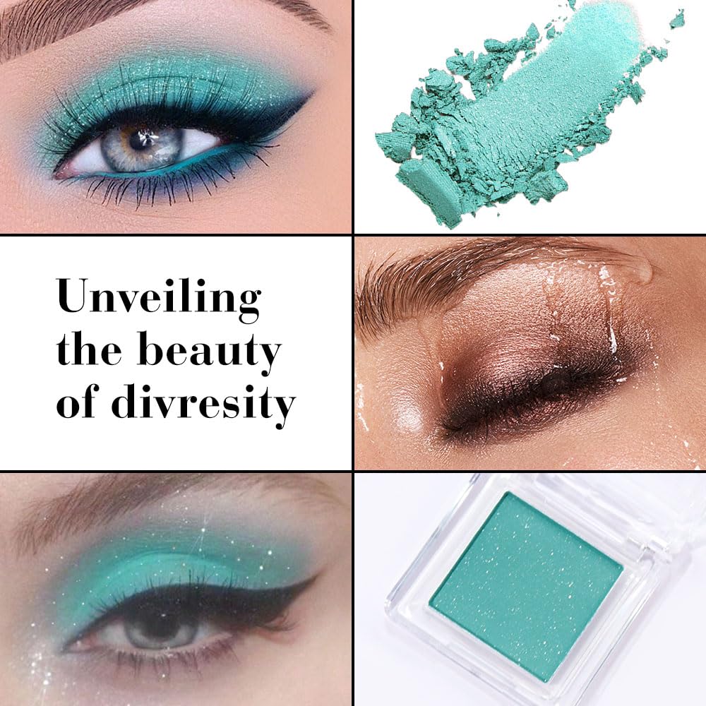 Shimmer Single Eye Shadow Palette Makeup, Mint Green Shimmer Monochrome Eyeshadow Halloween Birthday Party Wear For Green Blue Eye, Pigmented Waterproof Sombras Para Ojos-BrightBean Baby