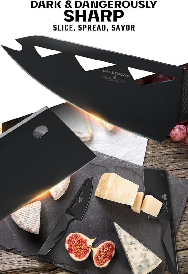 DALSTRONG Cheese Knife Set - 4-Piece - Shadow Black Series - Black Titanium Nitride Coated - High Carbon - 7CR17MOV-X Vacuum Treated Steel Cheese Knives Set - Sheath - Soft Hard Cheese - NSF Certified