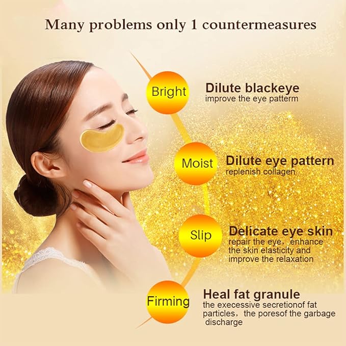 24K Gold Crystal Collagen Under Eye Mask, Anti Aging Hyaluronic Acid Under Eye Patches for Moisturizing & Reducing Dark Circles (15 Pairs)-BrightBean Baby