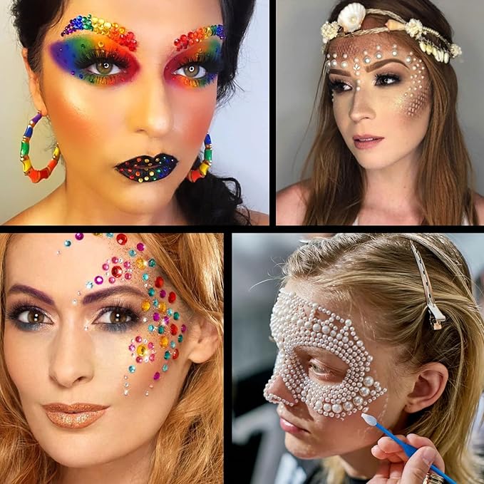 Flat Back Rhinestone+Half Round Pearl Kits Colorful Rhinestones+White Pearls with Picker Pencil and Tweezer for Home DIY and Professional Use-BrightBean Baby