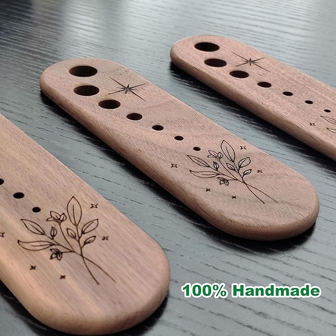 Herb Stripper Vegetable Leaf Herb Stripper Chopper Tool Handmade Wood 7 Hole Sizes Durable & Elegant Kitchen Tool with Storage Case Ideal Gift for Cooks - Black Walnut