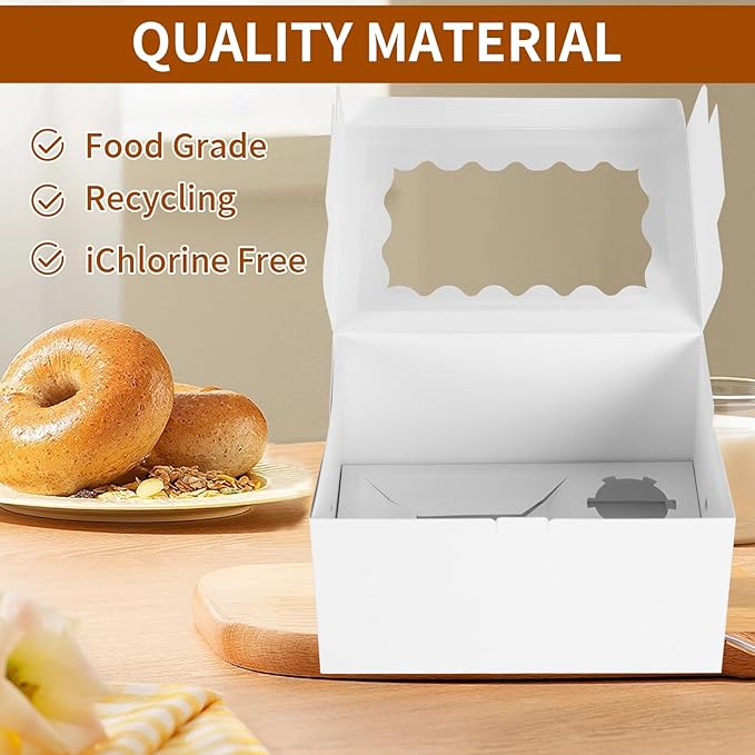 10 Packs bento cake box and Cupcake Box 3 Holes Fit 2 Cupcakes and 1 Mini Cake Box with Clear Window and Stickers for Wedding Birthday Party Bakery pastry boxes(White, 1+2(10Pack))