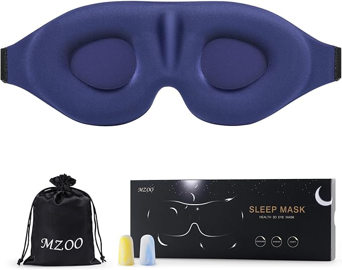 MZOO Luxury Sleep Eye Mask for Side Sleeper Men Women, Zero Eye Pressure 3D Sleeping Mask, Light Blocking Patented Design Night Blindfold, Soft Eye Shade Cover for Travel, Blue-BrightBean Baby