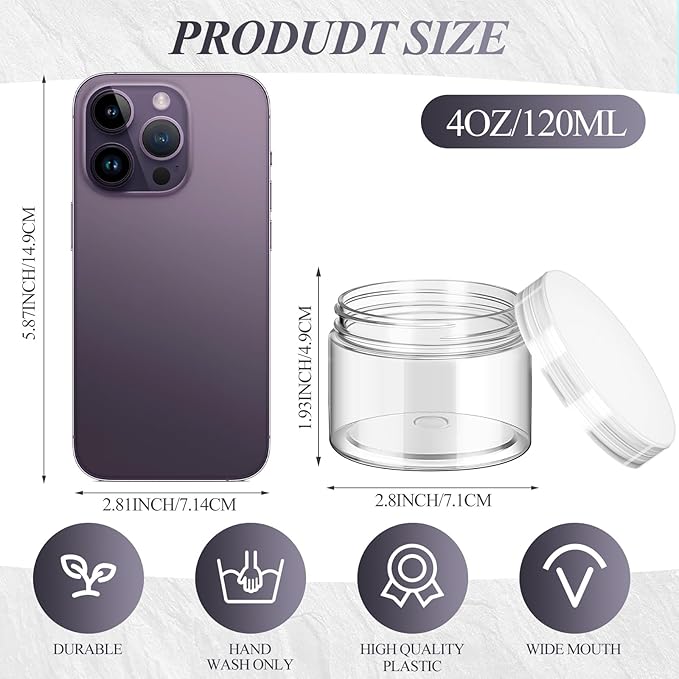 SATINIOR 24 Pieces Empty Clear Plastic Jars with Lids Round Storage Containers Wide-Mouth for Beauty Product Cosmetic Cream Lotion Liquid Butter Craft and Food (Transparent Lid, 4 oz)-BrightBean Baby