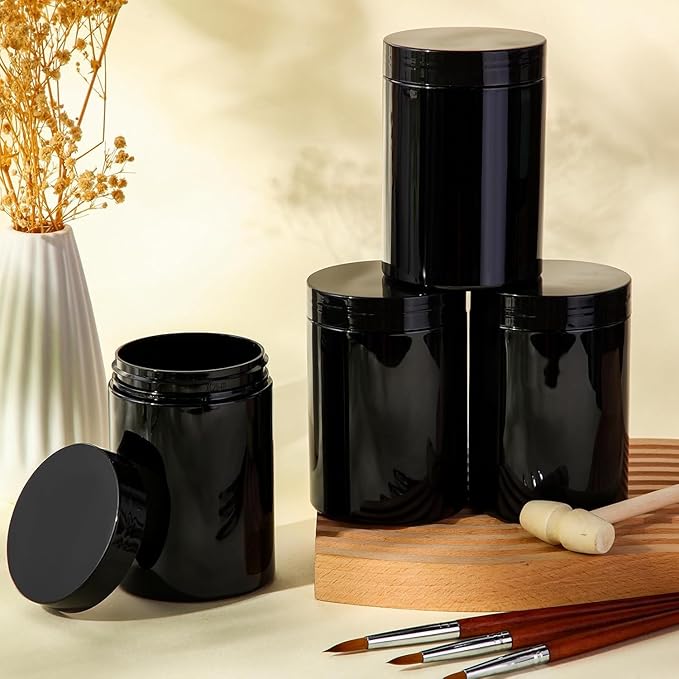 SATINIOR 24 Pieces Empty Clear Plastic Jars with Lids Round Storage Containers Wide Mouth for Beauty Product Cosmetic Cream Lotion Liquid Butter Craft and Food(Black,16 oz)-BrightBean Baby