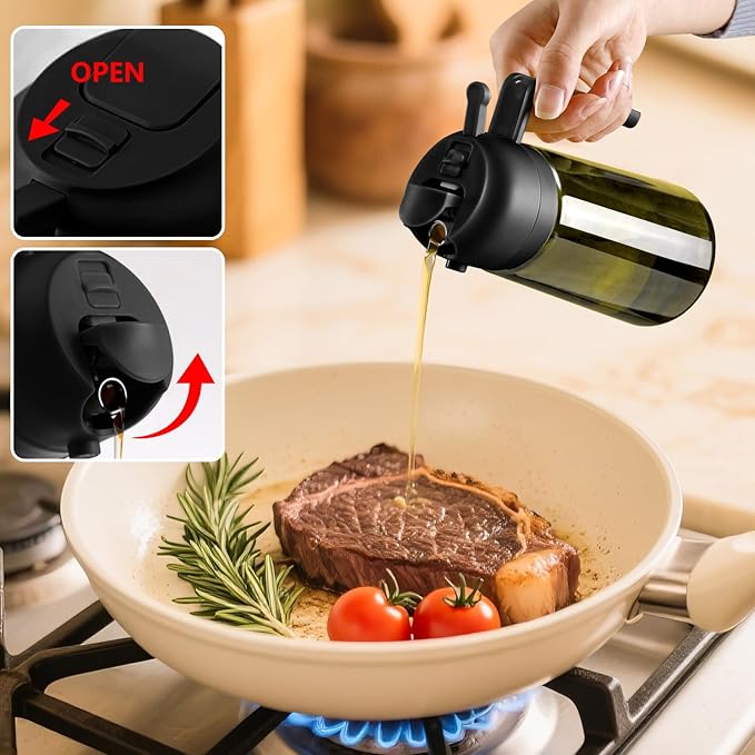 2PCS Olive Oil Dispenser and Oil Sprayer – 16oz/470ml Glass Light-Proof Oil Pourer for Kitchen, Air Fryer, Cooking, Salad, and BBQ