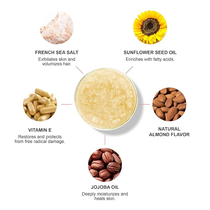 100% PURE Honey Almond Body Scrub Exfoliating Deep Clean with Sea Salts & Nourishing Oils - Natural Deeply Moisturizing Skincare - Vibrant Radiant Skin Restore & Pore Cleanse - Vegan - 10oz-BrightBean Baby