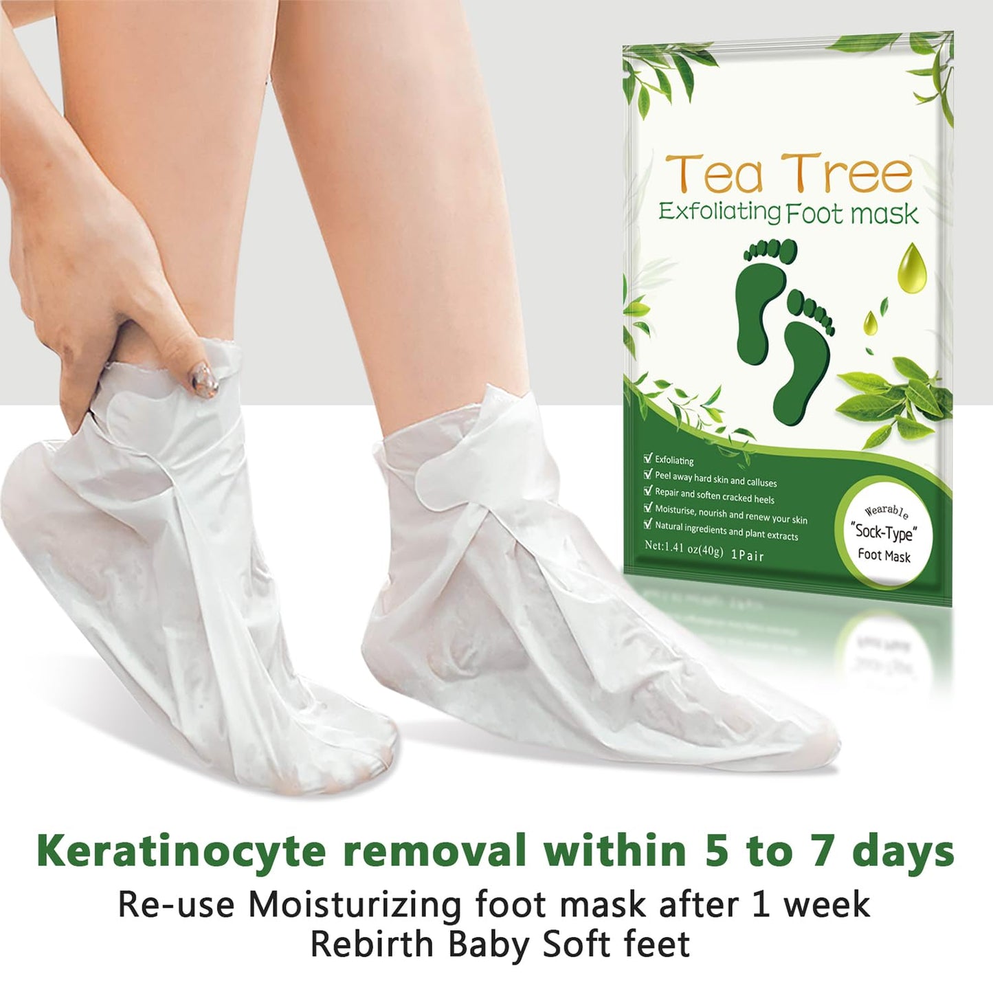 Foot Peeling Mask Moisturizing Socks 5Pairs, Foot Mask Remove Dead Skin, Rough Callus and Cracked Heels, Dry Skin Moisturizer for Soft and Smooth Baby Touch Feet (Tea Tree)-BrightBean Baby