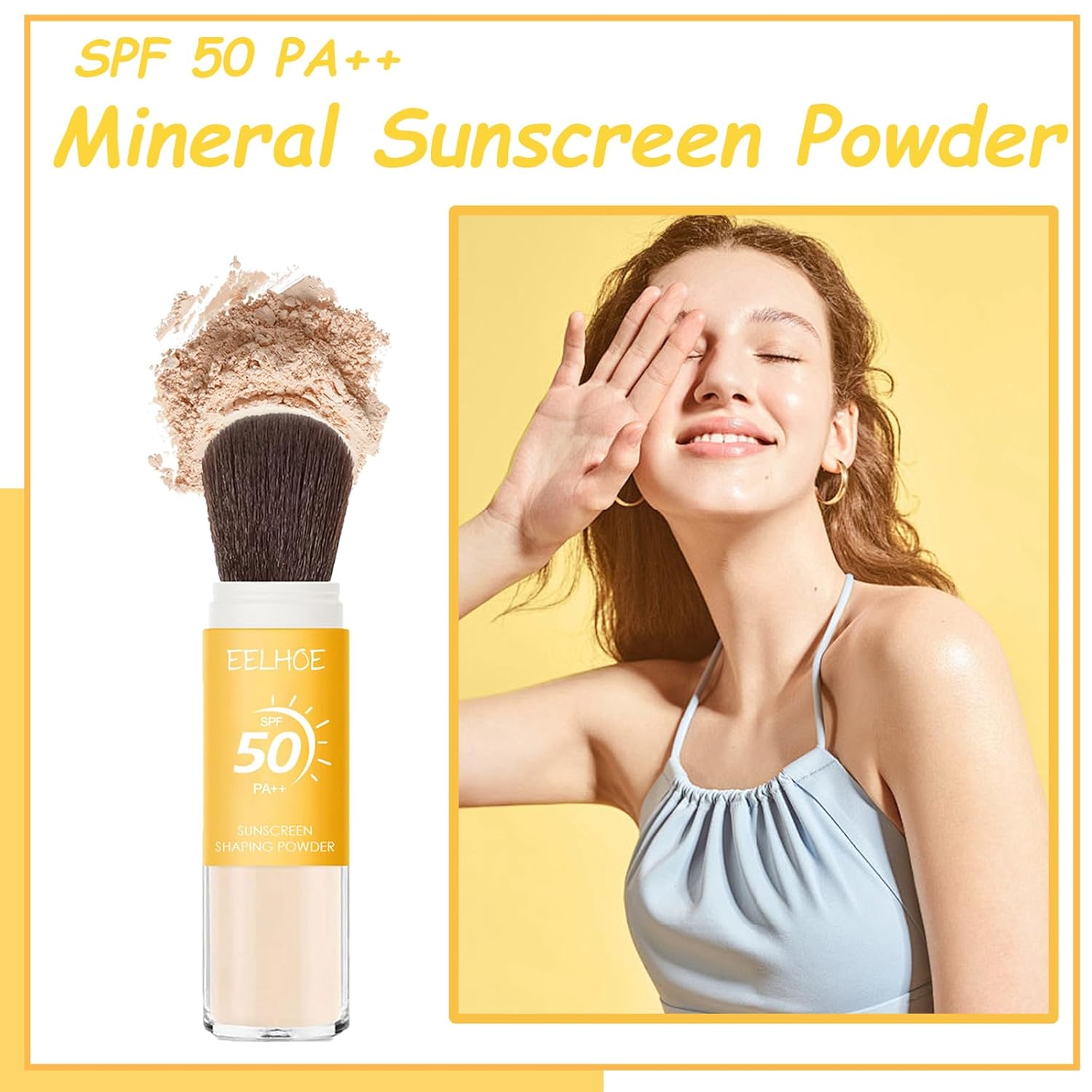 Mineral Sunscreen Setting Powder, SPF 50 PA++ Powder Sunscreen for Face, Oil Control Lightweight Breathable Translucent Concealer Brush Face Powder for All Skin-BrightBean Baby
