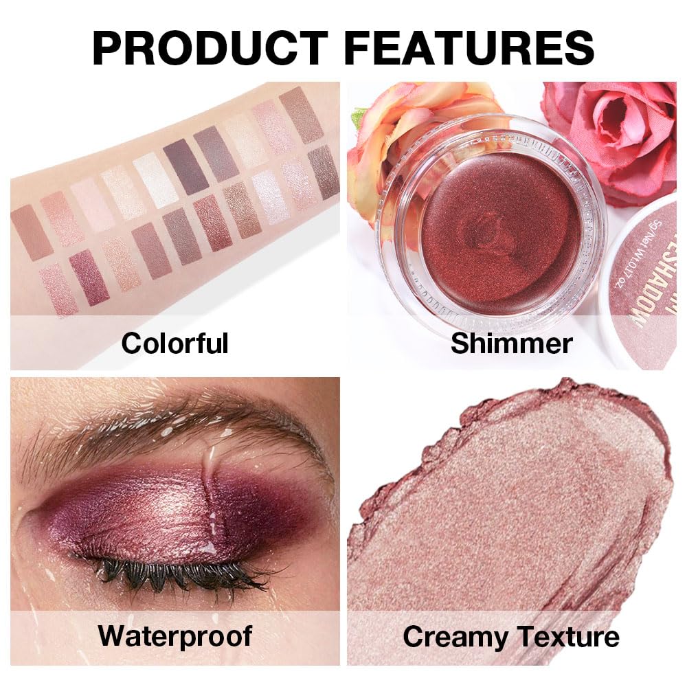 Kaely Single Cream Eyeshadow Pot, Golden Tan Antique Rose Shimmer Eye Shadow for Older Women High Pigmented Waterproof, Natural Eyeshadow Palette Makeup Brightener, sombras en crema para ojos, R02-BrightBean Baby