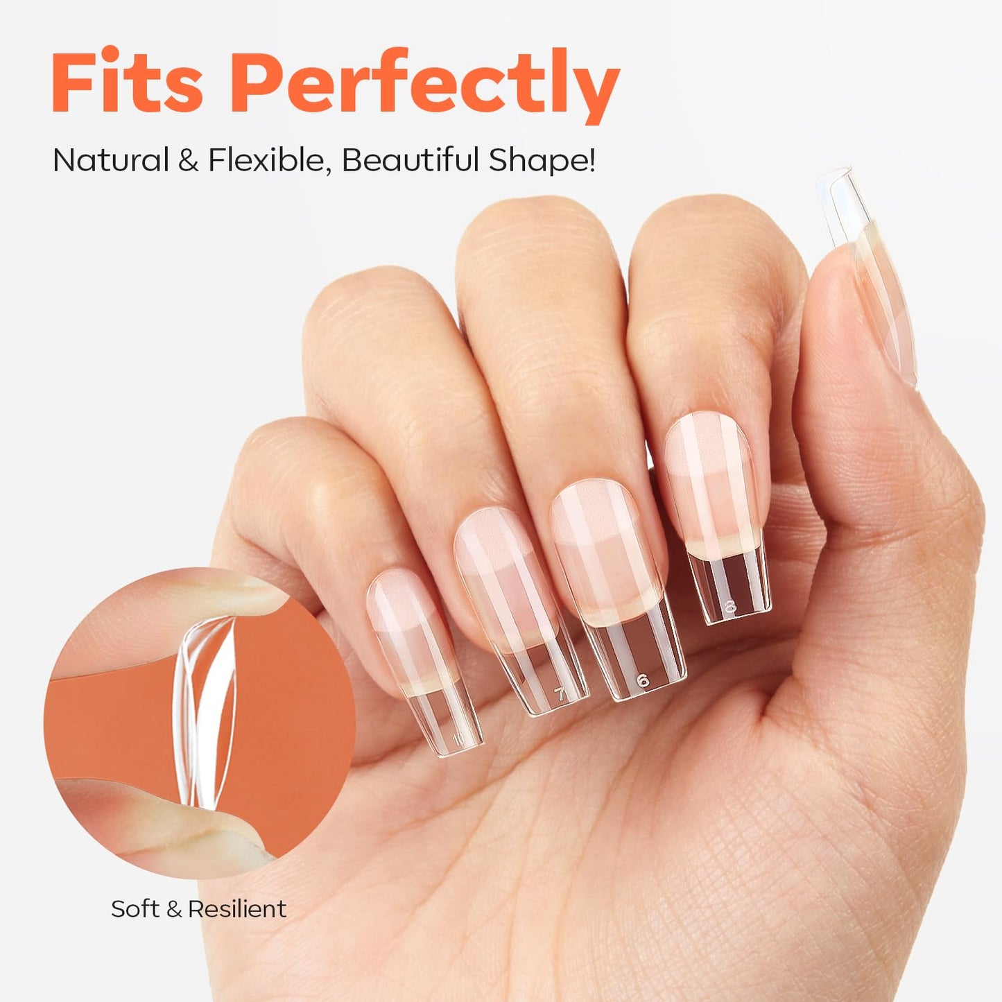 modelones Medium Square Nail Tips, Pre-shaped Soft Gel Tips Fake Nails False Acrylic Clear Full Cover Press on Extension Kit Gel Manicure DIY at Home 216PCS 12Sizes-BrightBean Baby