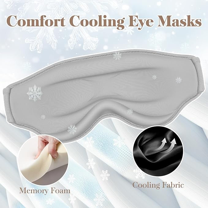 3D Cooling Eye Mask Sleep Mask for Men & Women, 100% Pressure-Free & Light Block-Out Eye Mask for Sleep with Easy Adjustable Strap, Night Eye Cover for Travel, Grey-BrightBean Baby