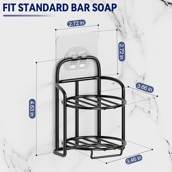 2-Tier Shower Soap Shampoo Bar Holder, Self Adhesive & Freestanding Draining Soap Dish Caddy for Bathroom Wall Accesories Decor Black-BrightBean Baby