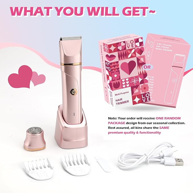 Bikini Trimmer for Women 2-in-1 – Rechargeable Electric Razors for Women, Painless Electric Shaver for Bikini, Underarm, Legs, Arms – IPX7 Waterproof, Compact Travel Design-BrightBean Baby