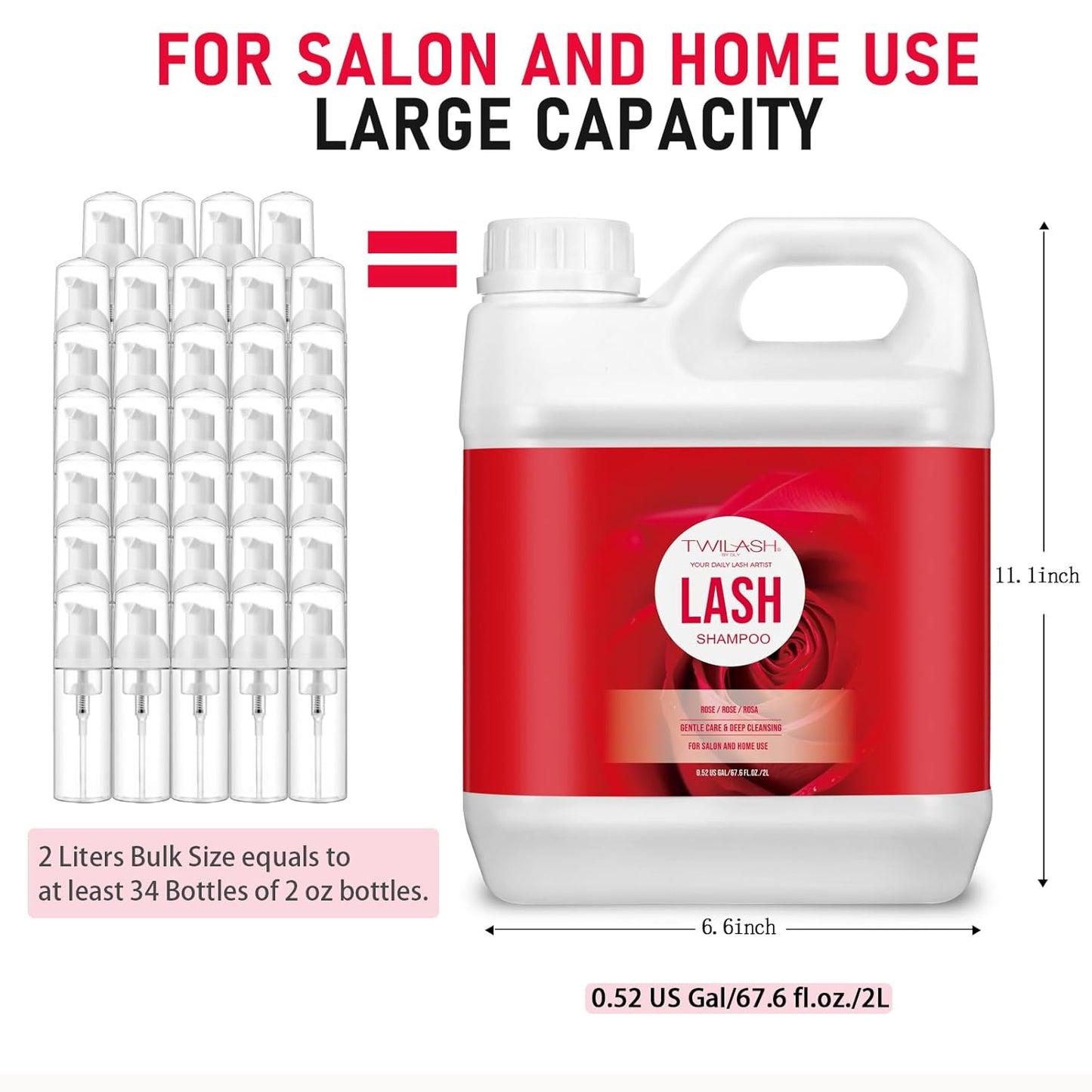 Lash Shampoo Bulk, Eyelash Cleanser for Extensions 2 Liters, Safe Makeup Remover, Non-irritating or Burning Eyelid Foaming Cleanser for Professional Salon and Home Use (Rose-2L)-BrightBean Baby