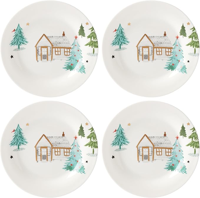 Lenox 890753 Balsam Lane 4-Piece Tidbit Plate Set, Christmas Drinkware, Holiday Hosting