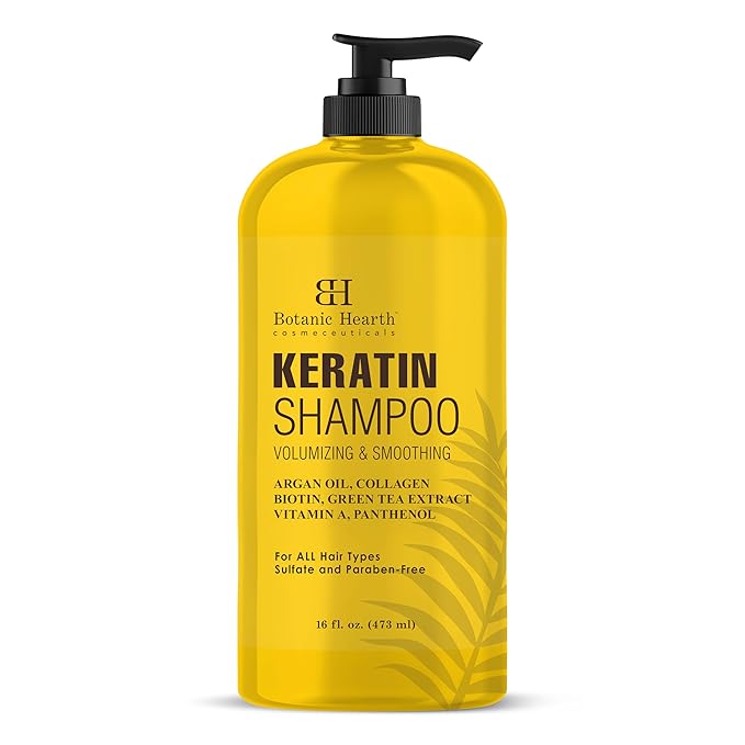 Botanic Hearth Keratin Shampoo | With Argan Oil, Collagen & Biotin | Best For Dry Damaged, Fizzy & Color Treated Hair | Hair Thickening & Sulfate Free | 16 Fl Oz (Pack Of 1)-BrightBean Baby