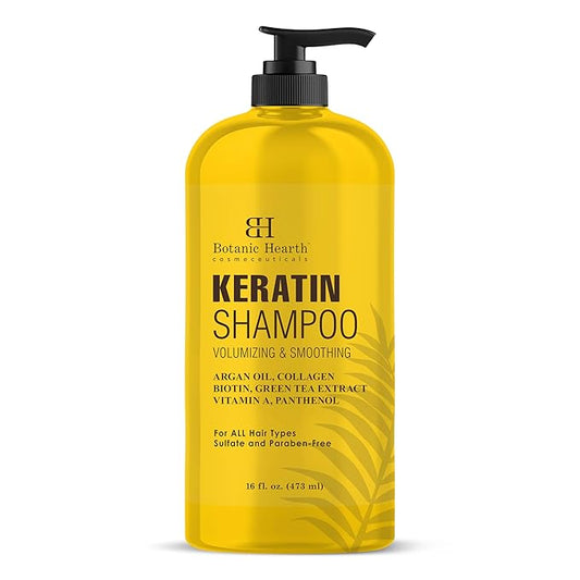 Botanic Hearth Keratin Shampoo | With Argan Oil, Collagen & Biotin | Best For Dry Damaged, Fizzy & Color Treated Hair | Hair Thickening & Sulfate Free | 16 Fl Oz (Pack Of 1)-BrightBean Baby