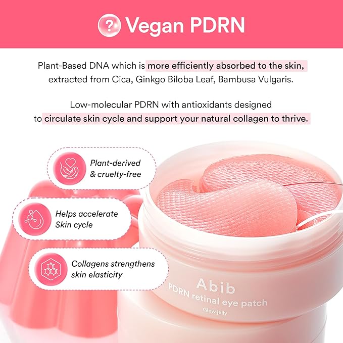 Abib PDRN Retinal Eye Patch Glow jelly 60 Patches, Korean Under Eye Patches for Puffy Eyes and Dark Circles, Anti-Wrinkle, Collagen, Caffeine, Niacinamide-BrightBean Baby