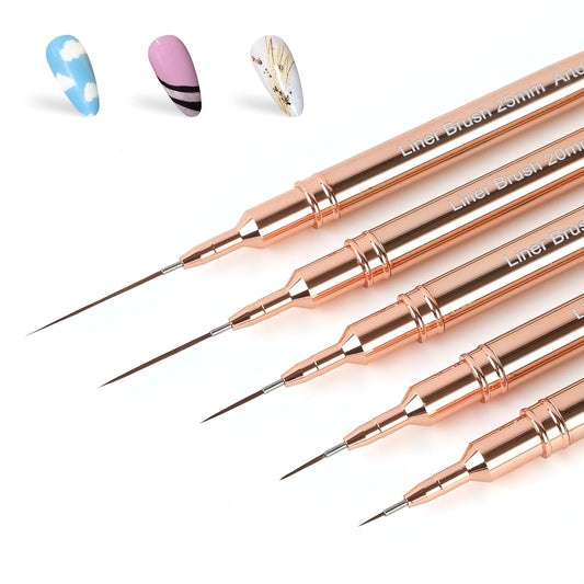Artdone Metallic Nail Art Pens, Liner Brushes Set, 5PCS Copper Color Nail Tools For Long Lines, Thin Details, Fine Drawing, Liner Brush UV Gel Polish Painting Nail Design Sizes 5/8/12/20/25mm-BrightBean Baby
