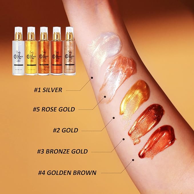 Shimmer Body Luminizer 5 Color Waterproof Smooth Face Body Glow Illuminator Non-sticky Liquid Body Highlight Illuminator for Face & Body & Leg (80 ML, 03 Bronze Gold)-BrightBean Baby