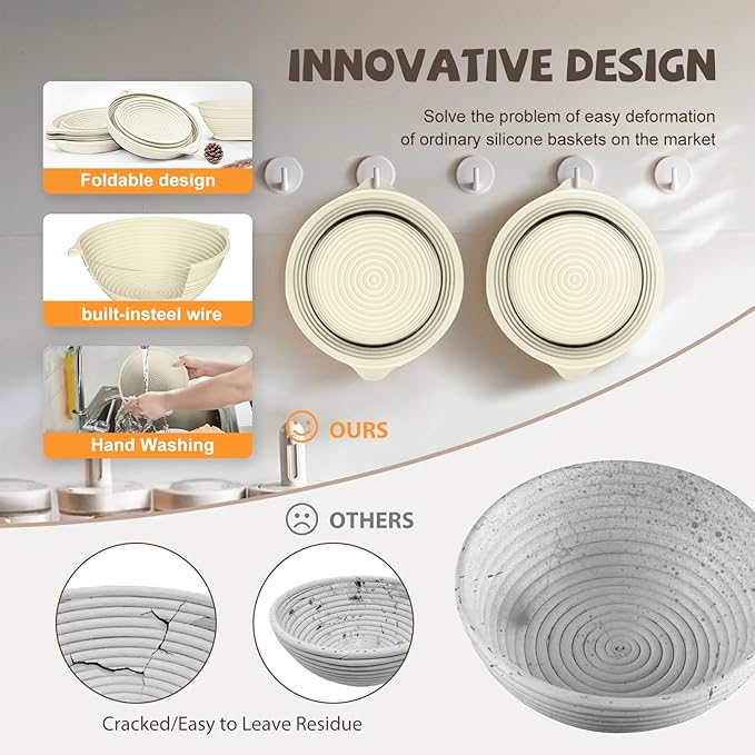 Sourdough Starter Kit, 26PCS Sourdough Bread Baking Supplies, Including a Sourdough Starter Jar (34OZ), Silicone Banneton Bread Proofing Basket Set of 2 (Silver cover, Large glass mouth)