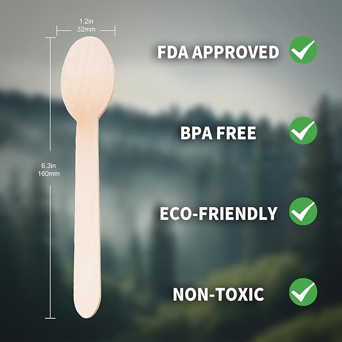 Disposable Wooden Spoons – 360 Pcs Wooden Compostable Spoons, Biodegradable Eco-Friendly Utensils Alternative to Plastic Cutlery for Parties, Weddings, Events & Camping