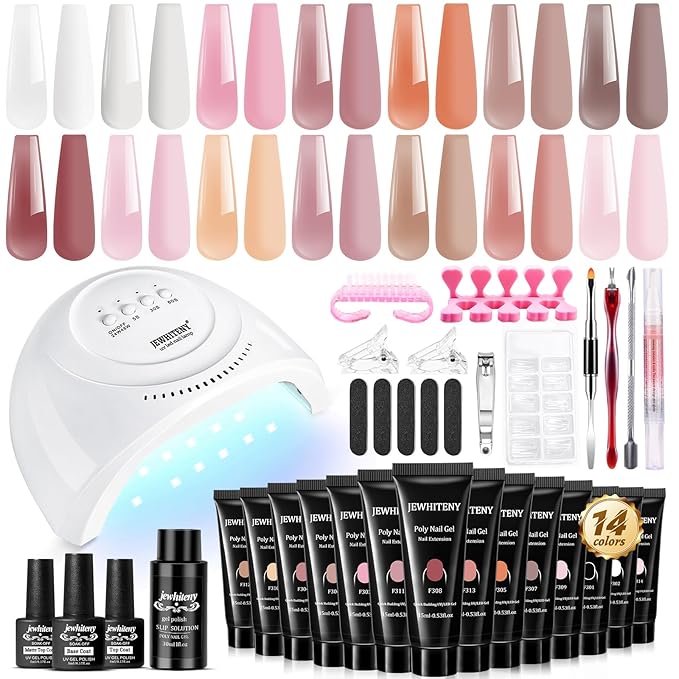 JEWHITENY 14 Colors Poly Extension Gel Nail Kit With U V Lamp Nude Pink White Brown All In One Poly Gel Starter Kit With Base Top Coat Manicure Salon Frence Nail Art DIY-BrightBean Baby