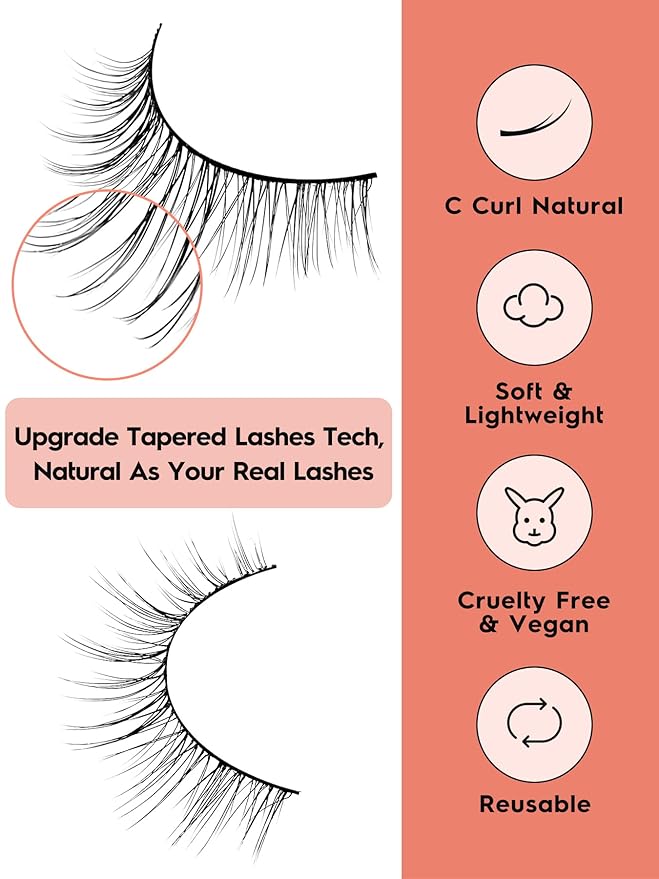 Natural Wispy Cat Eye Lashes - 3D Volume C Curl Eyelashes With Thin Band - 10mm Short Lashes - 7 Pairs-BrightBean Baby
