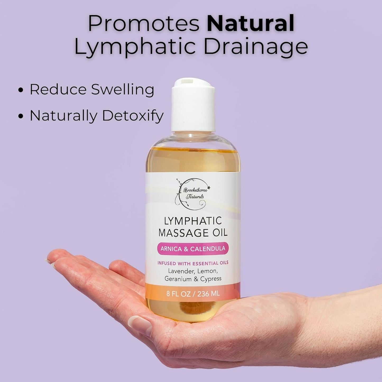 Lymphatic Massage Oil for Massage Therapy & Natural Lymphatic Drainage | Premium Quality with Arnica & Lavender Oil | for Post Surgery Recovery & Detox | 8oz by Brookethorne Naturals-BrightBean Baby