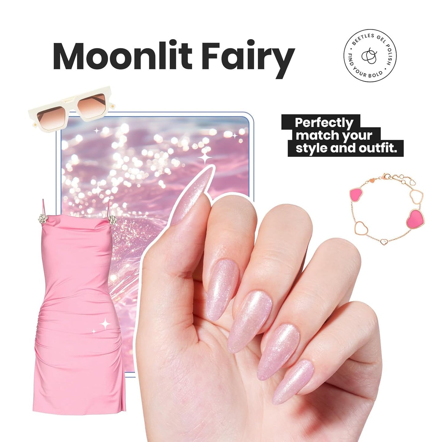 Beetles Pink Nail Polish Set, 6 Colors Glitter Quick Dry Nail Polish Kit Sly Moonlit Fairy Fingernail Polish Gifts for Women Salon DIY Manicure Kit-BrightBean Baby
