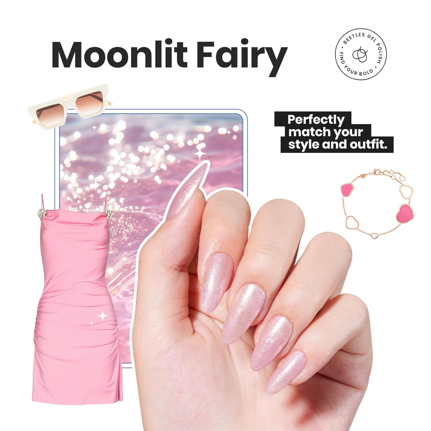 Beetles Pink Nail Polish Set, 6 Colors Glitter Quick Dry Nail Polish Kit Sly Moonlit Fairy Fingernail Polish Gifts for Women Salon DIY Manicure Kit-BrightBean Baby