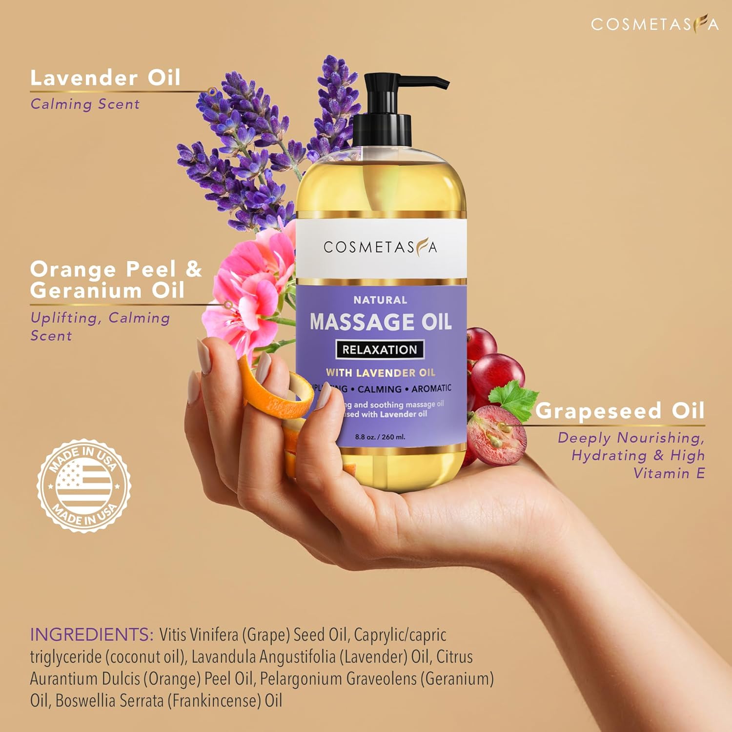 Cosmetasa Body Massage Oil for Massage Therapy Kit - Arnica Sore Muscle Massage Oil, Cellulite Massage Oil, Lavender Massage Oil, Skin Massage Roller Ball, Massager Mitt - Relaxing Luxury Spa Gift Set-BrightBean Baby