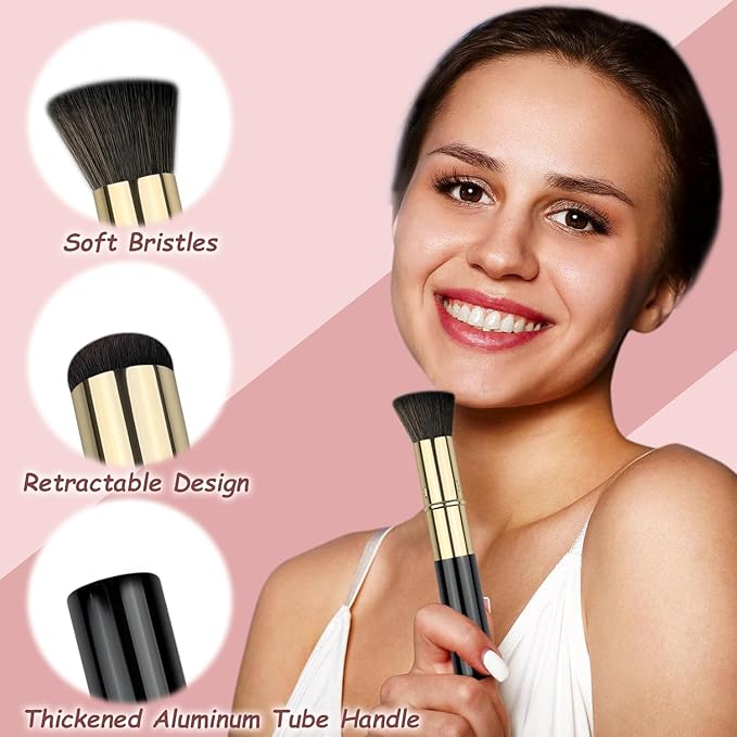 Retractable Kabuki Brush, Travel Powder Foundation Makeup Brush Face Blush Brushes for Liquid, Cream and Powder Face Makeup, Travel Size Makeup Brush-BrightBean Baby