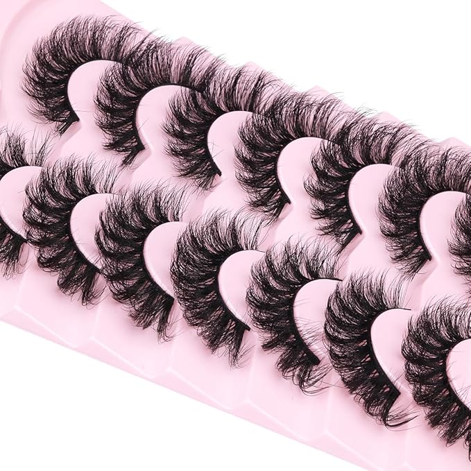 Mink Lashes Fluffy D-Curl False Eyelashes 20mm Long Volume Lashes That Look Like Extensions Cat Eye Fake Lashes Faux Mink Strip Lashes Pack 7 Pairs-BrightBean Baby