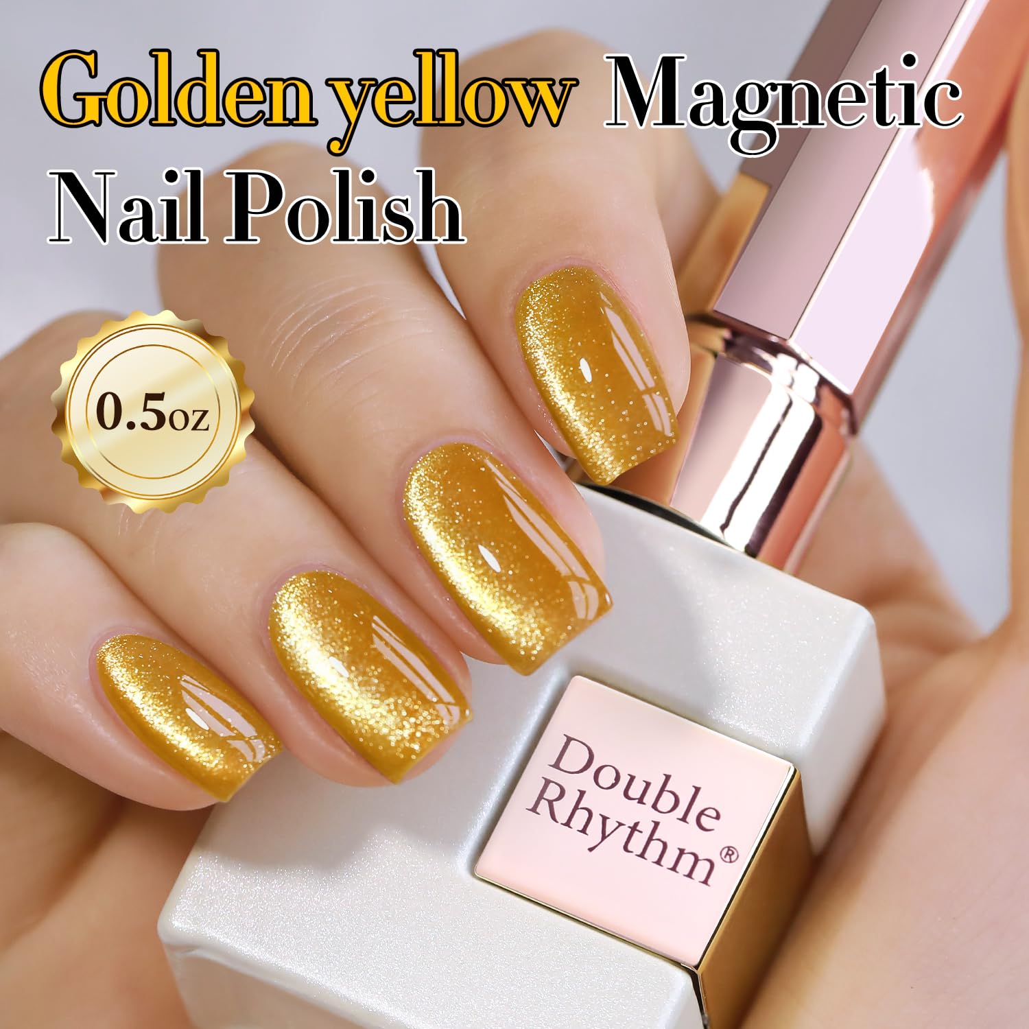 Double Rhythm Jelly Glass Cat Eye Gel Polish with Magnet 15ML Holographic Glitter Shimmer Translucent Sheer Color Magnetic Nail Polish Salon DIY at Home (Gold Cat-MC1025)-BrightBean Baby