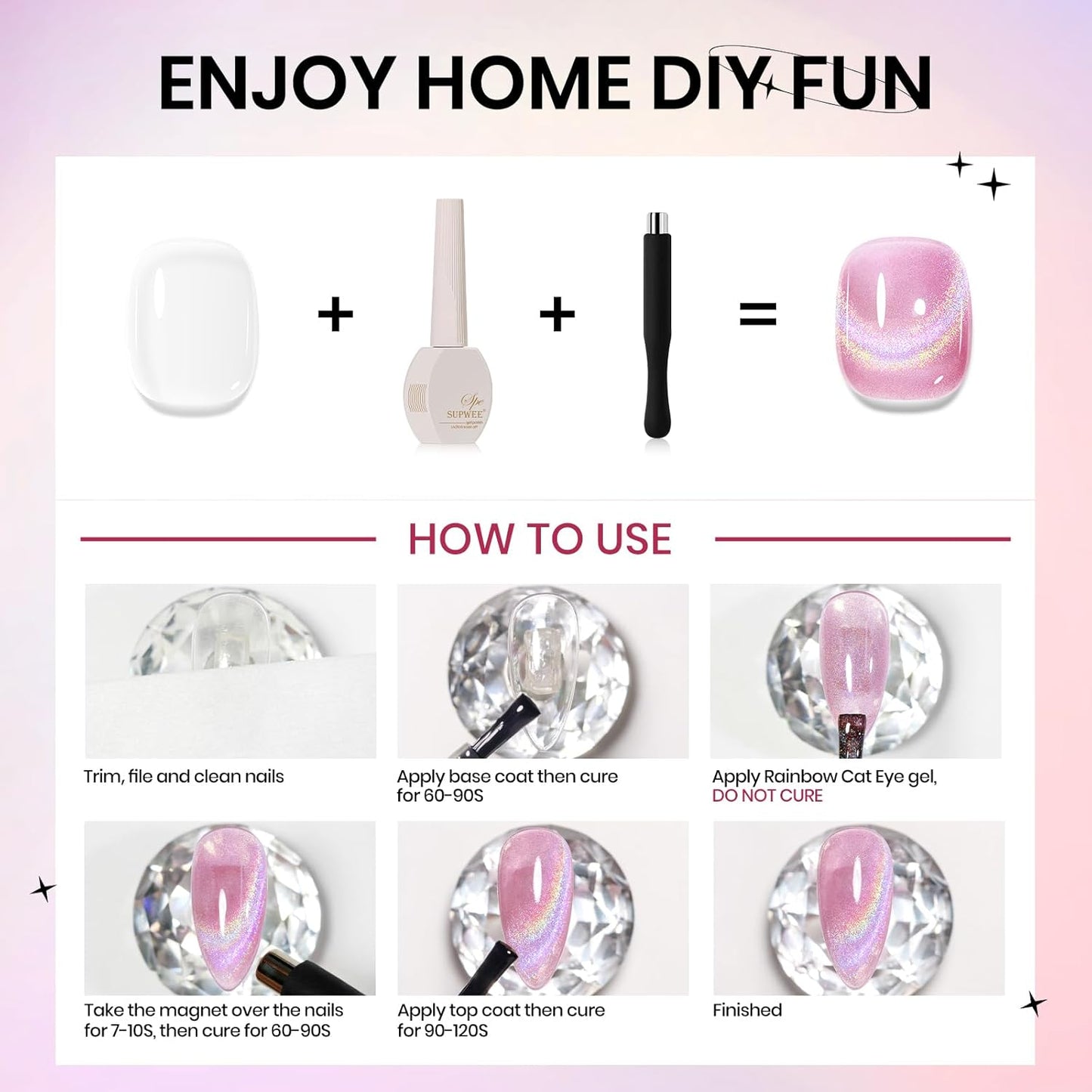 Pink Rainbow Cat Eye Gel Nail Polish Glitter Holographic Gel Polish with Magnetic Stick for a Glittery Iridescent Galaxy Effect Soak Off UV Lamp Perfect for Nail Art & DIY Manicures at Home-BrightBean Baby